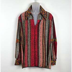 Vintage 1970s Paisley Dagger Collar Groovy Bishop Sleeves Hippie Shirt Unisex L